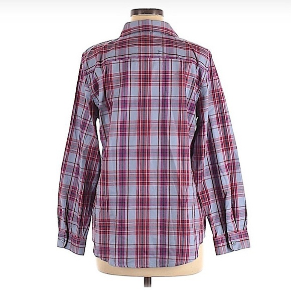 COLDWATER Creek Plaid Cotton Blend Button Down Shirt Size Medium - Picture 2 of 5